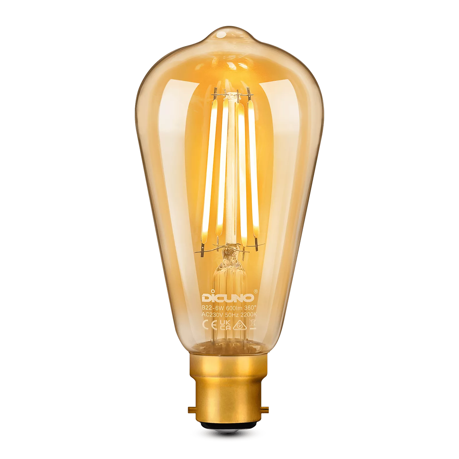 B22 Bayonet Cap Vintage Amber Glass Bulb, 60W Eq.