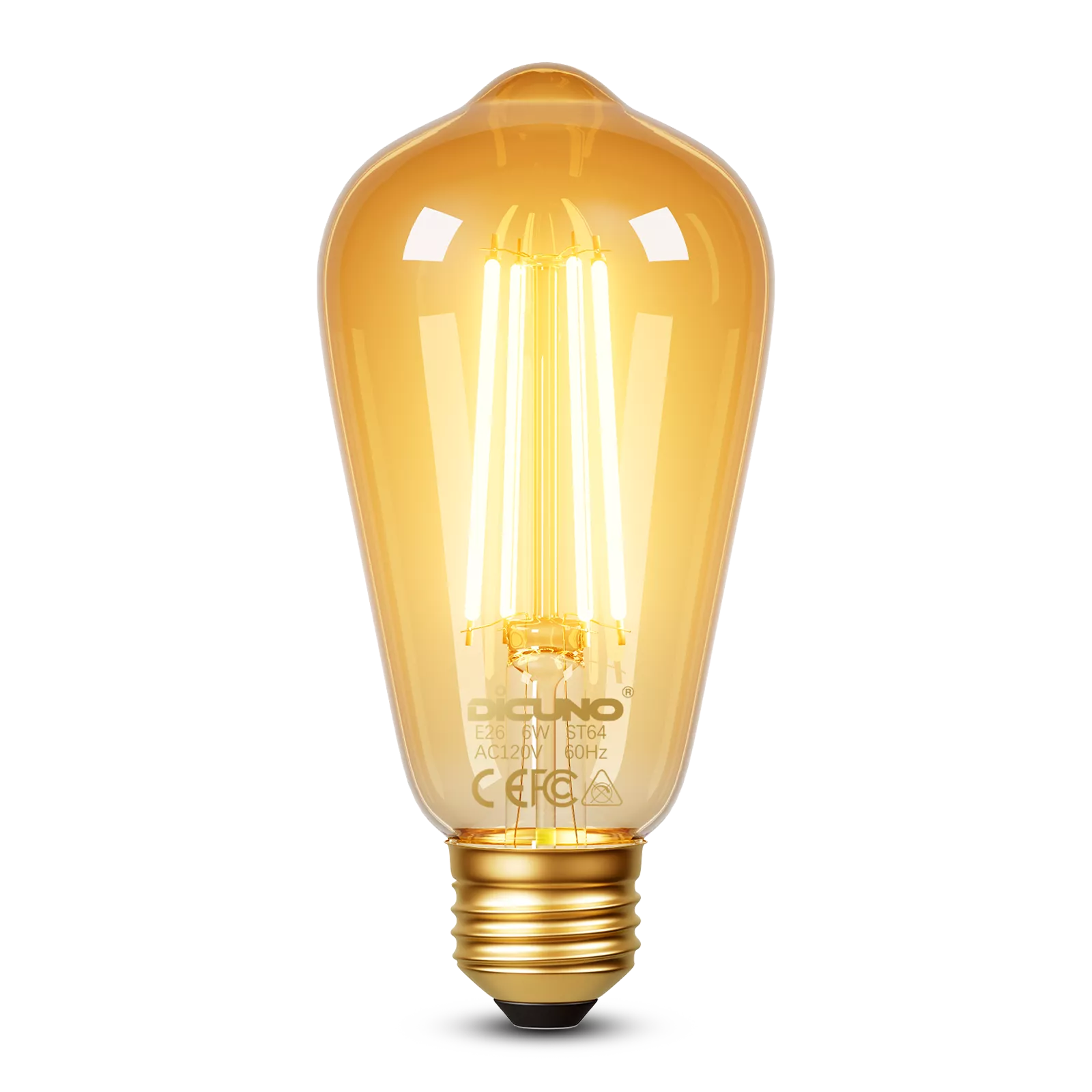 E26 Vintage Amber Glass Edison Bulb, 60W Eq.